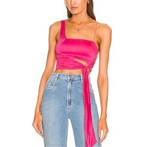 NEW Free People Mila Tie Waist Crop Top Festival Fuchsia Pink